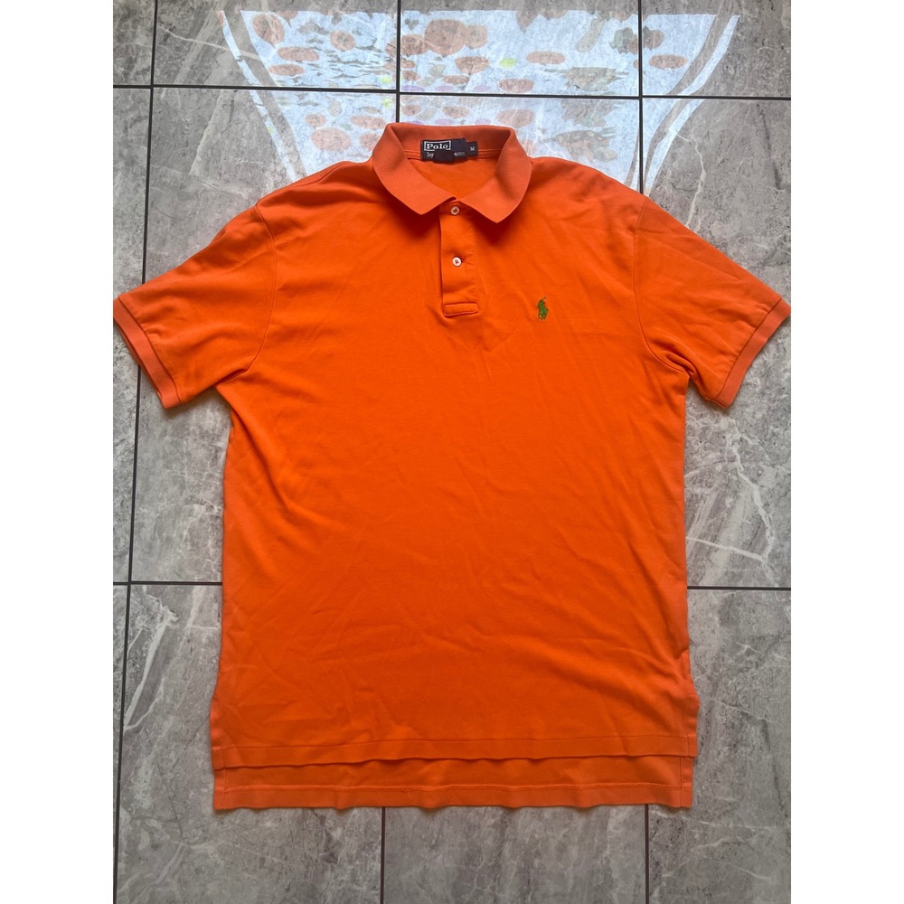 Polo Ralph Lauren Mens Orange Short Sleeve Pique Polo Shirt Green Pony Logo M